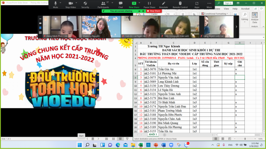 Học sinh khối 1 trường Tiểu học Ngọc Khánh hào hứng tham gia Trận thi đấu “ Đấu trường Toán học” cấp Trường – Năm học 2021-2022
