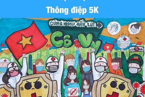 Thầy và trò trường Tiểu học Ngọc Khánh hưởng ứng lời kêu gọi tuân thủ quy tắc 5K, cùng nhau tuyên truyền cổ vũ chống đại dịch Covid-19