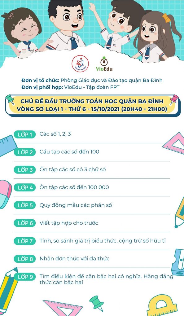 Nội dung và thời gian thi Vòng 1 - Đấu trường Toán học quận Ba Đình
