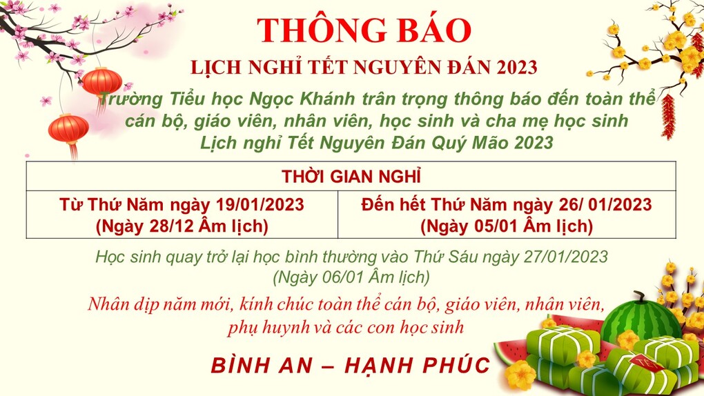 Lịch nghỉ Tết Nguyên Đán 2023