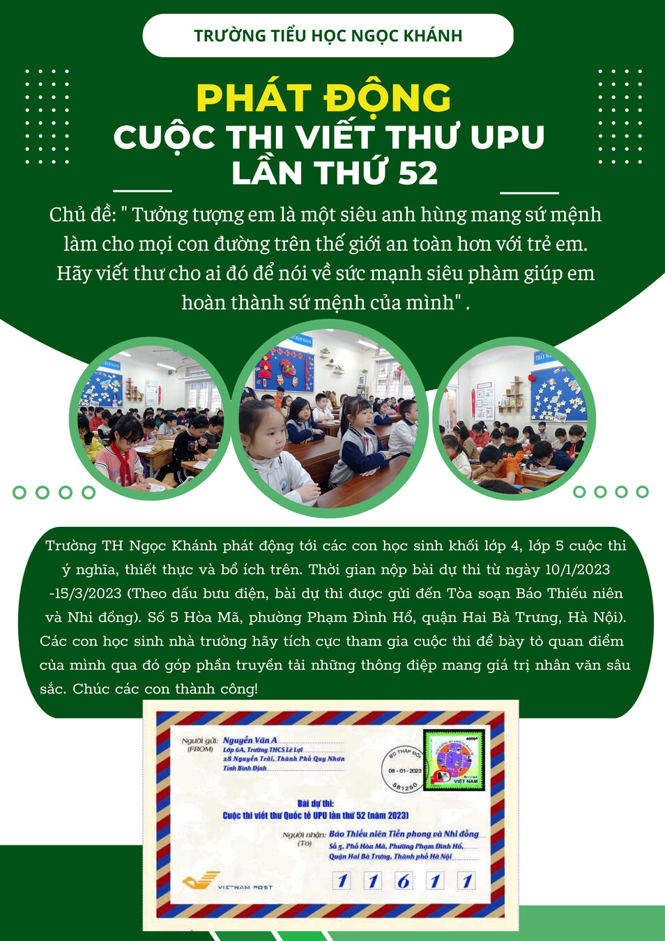 Trường Tiểu học Ngọc Khánh phát động cuộc thi viết thư UPU lần thứ 52