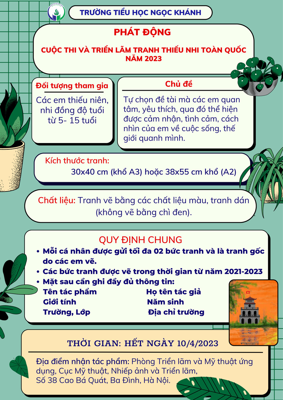 Trường Tiểu học Ngọc Khánh phát động "Cuộc thi và triển lãm tranh thiếu nhi toàn quốc năm 2023"