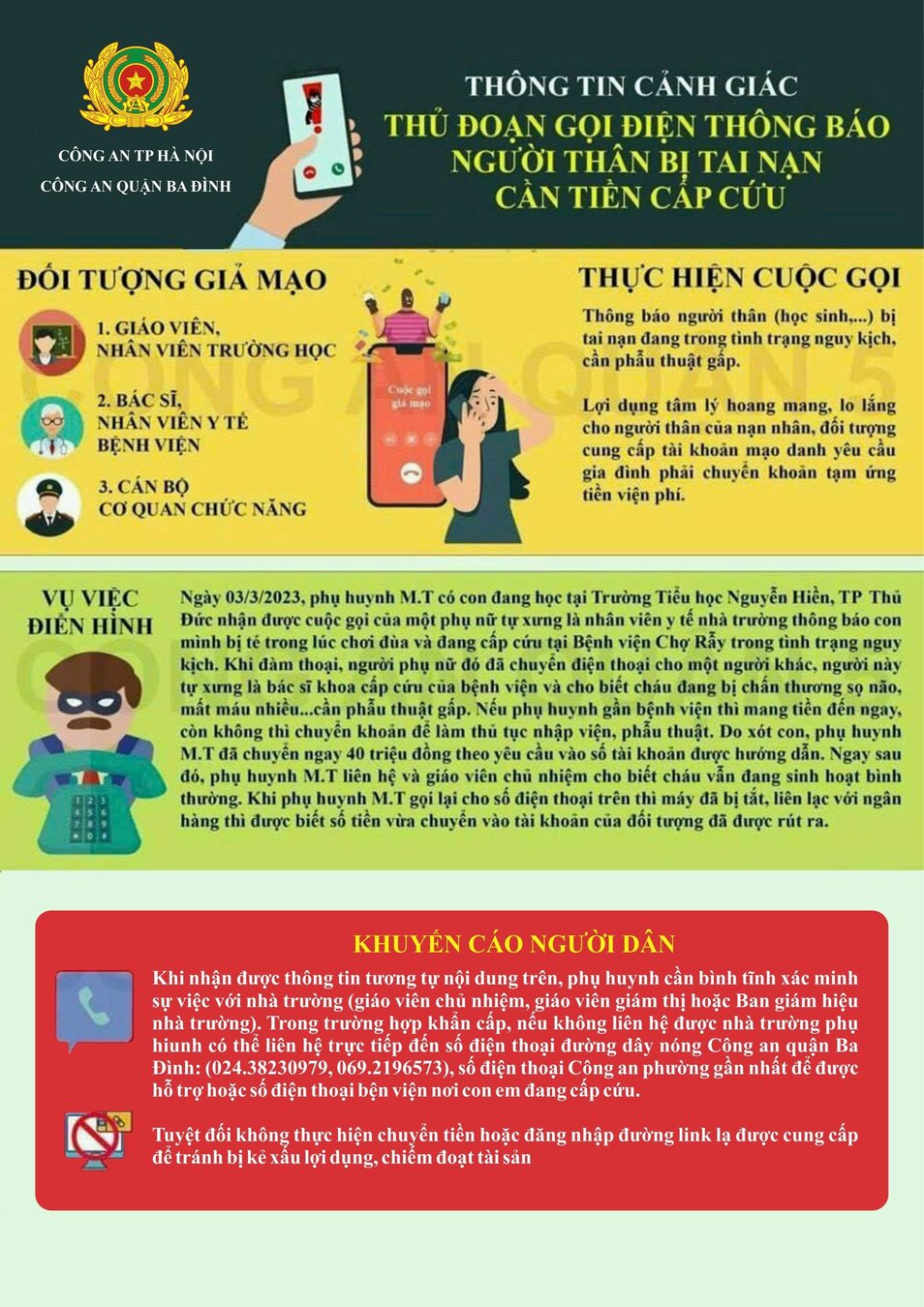 Cảnh giác thủ đoạn gọi điện thông báo người thân bị tai nạn cần tiền cấp cứu