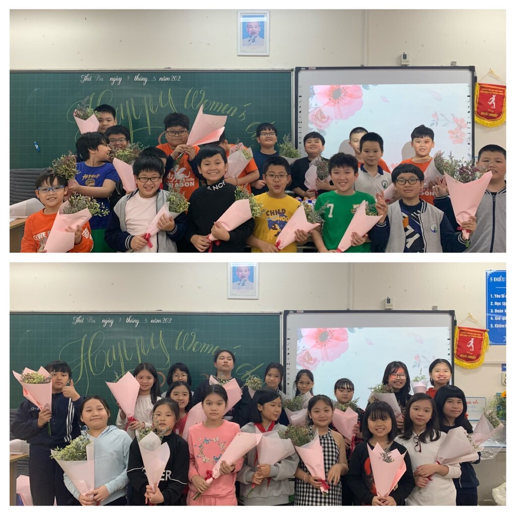 Học sinh khối 5 hân hoan chào mừng ngày Quốc tế Phụ nữ 8 - 3