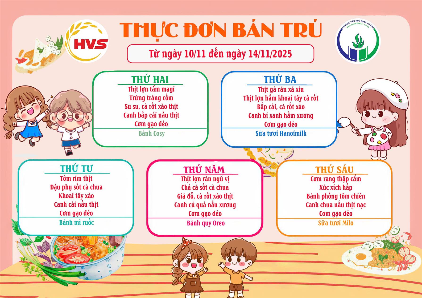 Thực đơn bán trú (Áp dụng từ ngày 10/11/2025 - 14/11/2025)