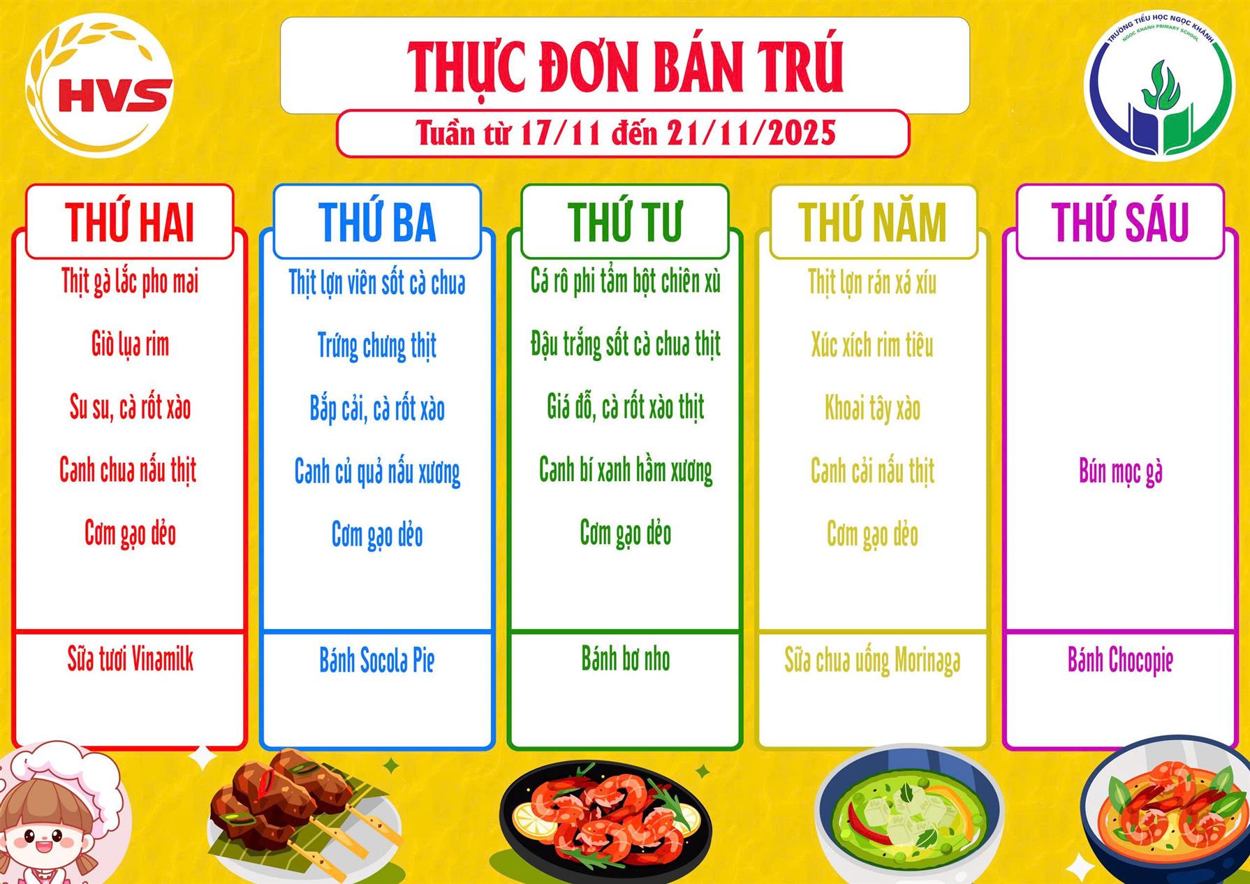 Thực đơn bán trú (Áp dụng từ ngày 17/11/2025 - 21/11/2025)