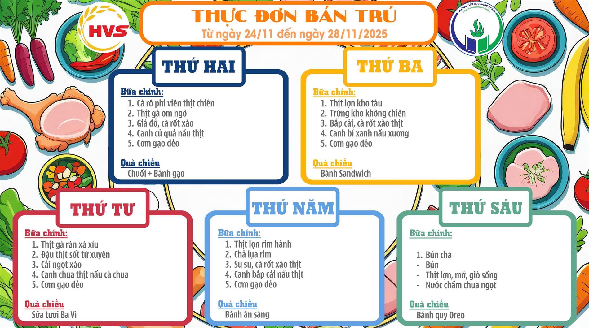 Thực đơn bán trú (Áp dụng từ ngày 24/11/2025 - 28/11/2025)