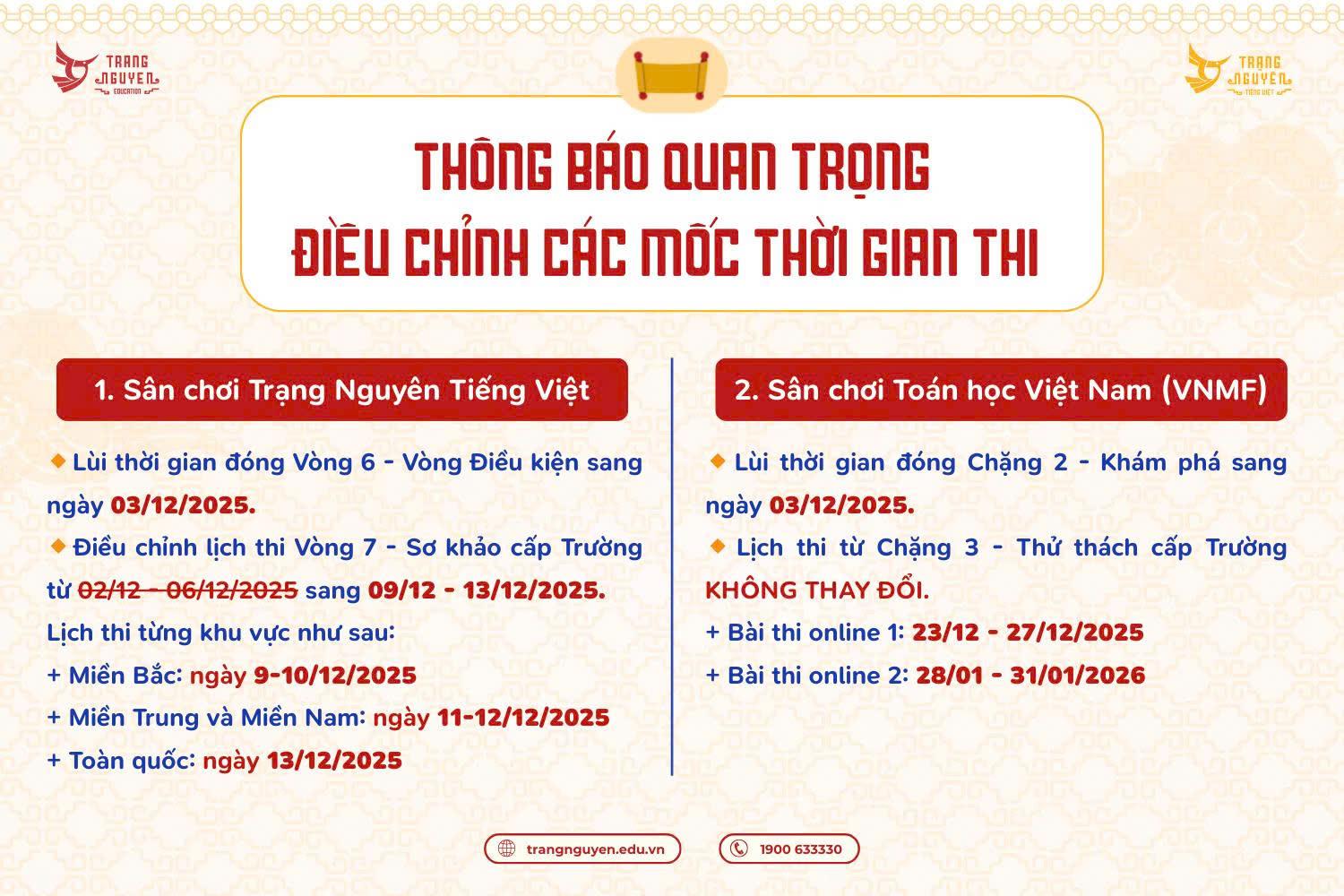 Thông báo điều chỉnh các mốc thời gian thi của BTC cuộc thi Trạng Nguyên Tiếng Việt