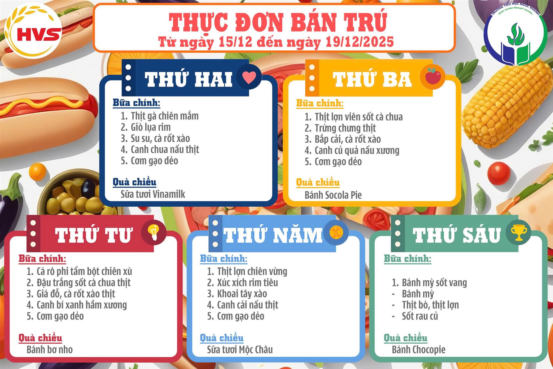 Thực đơn bán trú (Áp dụng từ ngày 15/12/2025 - 19/12/2025)