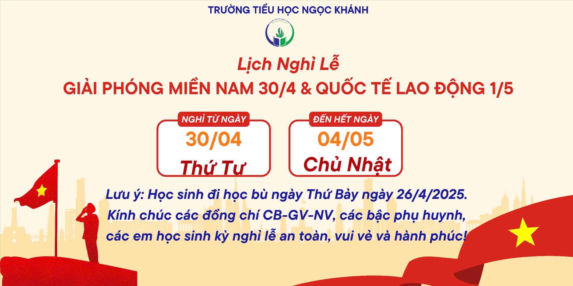 Thông báo lịch nghỉ lễ 30/4-1/5/2025