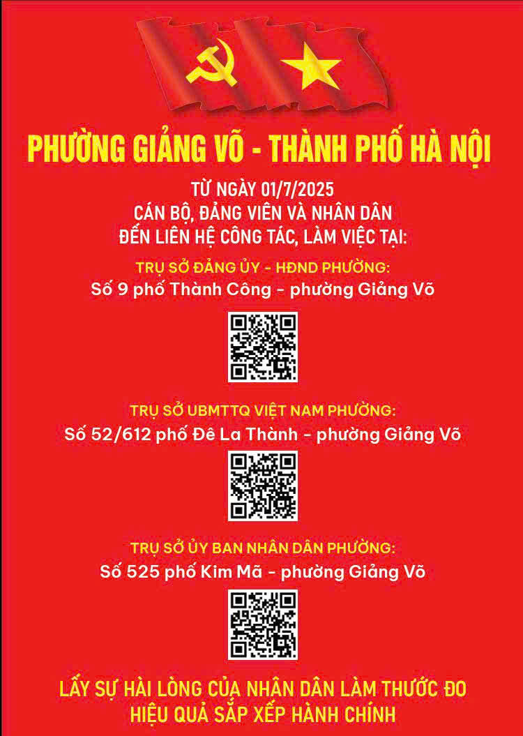 Phường Giảng Võ (mới) sẽ chính thức đi vào hoạt động từ ngày 1/7/2025