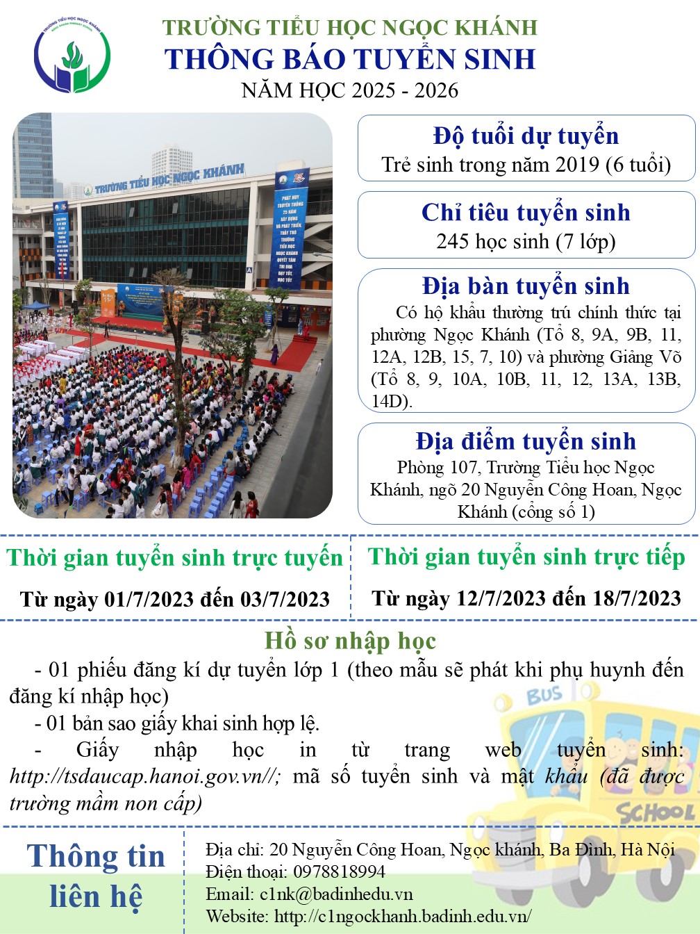 Thông báo tuyển sinh lớp 1 năm học 2025 - 2026