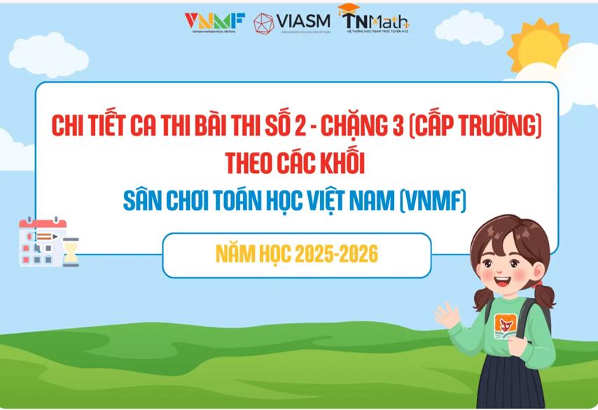 Chi tiết ca thi Bài thi số 2 - Chặng 3 (cấp Trường) - Sân chơi Toán học Việt Nam (VNMF) 2025-2026