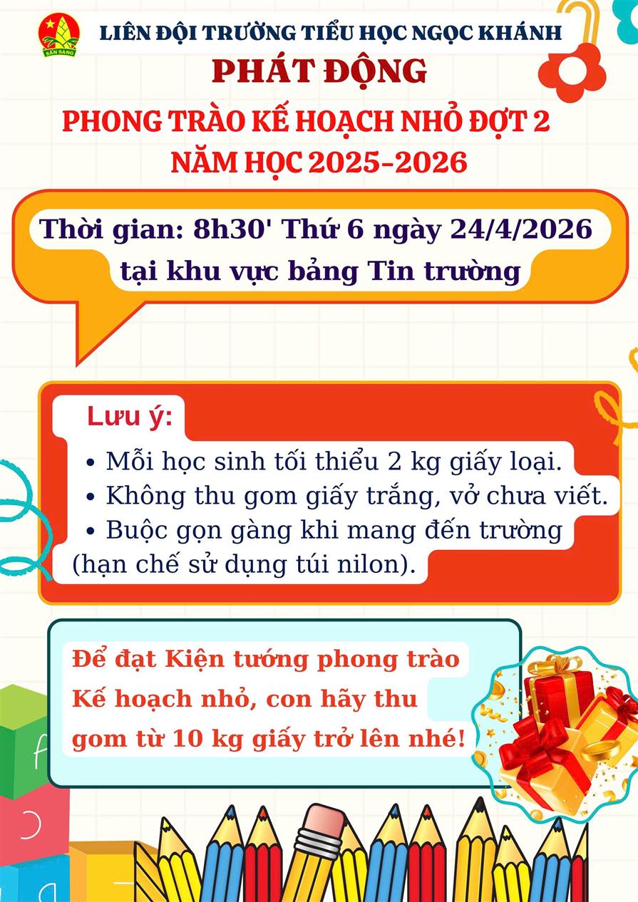 Lớp 2A4 sôi nổi hưởng ứng Phong trào “Kế hoạch nhỏ” đợt 2 – Tuyên dương các “kiện tướng” thu gom giấy vụn